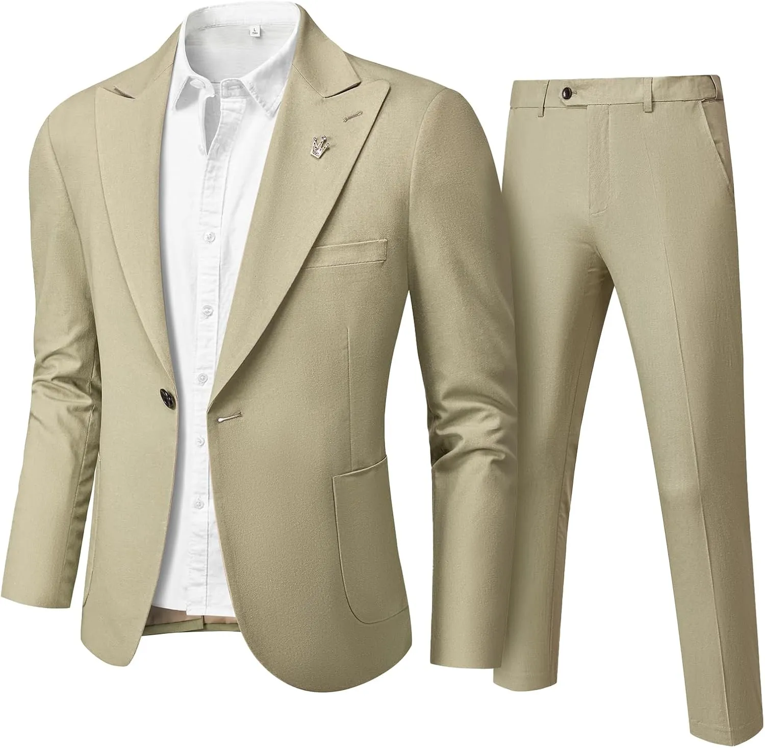 Hihawk Linen Suit for Men, 2 Pieces Casual Blazer and Pants, Summer Beach Wedding Suit Groomsmen Prom Tuxedo
