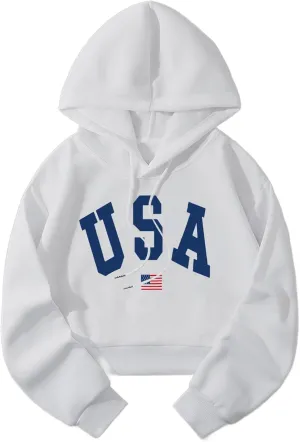 Hilinker Womens Graphic Long Sleeve Cropped Hoodies Drawstring Hooded Sweatshirt