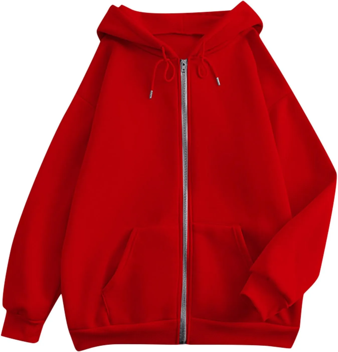 Hoodies for Women Casual Full Zip Up Plush Hoodie Loose Solid Sweatshirt Long Sleeve Jacket with Pockets