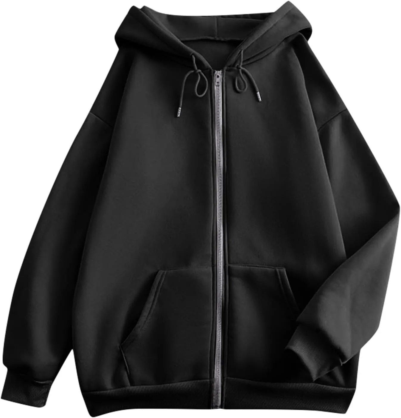 Hoodies for Women Casual Full Zip Up Plush Hoodie Loose Solid Sweatshirt Long Sleeve Jacket with Pockets