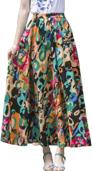 IDEALSANXUN Womens Cotton Linen High Waisted A Line Boho Floral Long Maxi Skirt