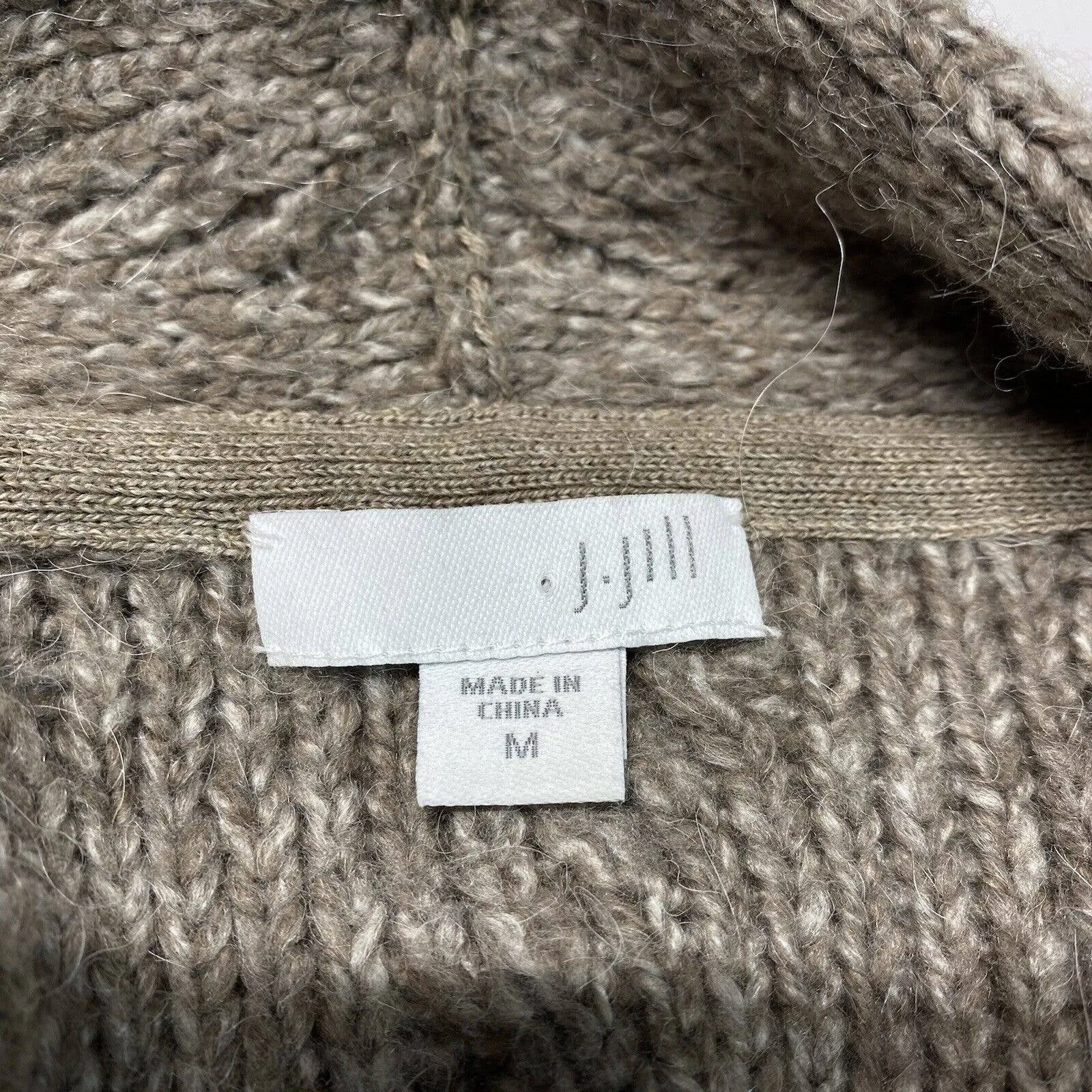 J. Jill Knit Cardigan Sz Medium Taupe/Brown Neutral Open Front Long Sweater EUC