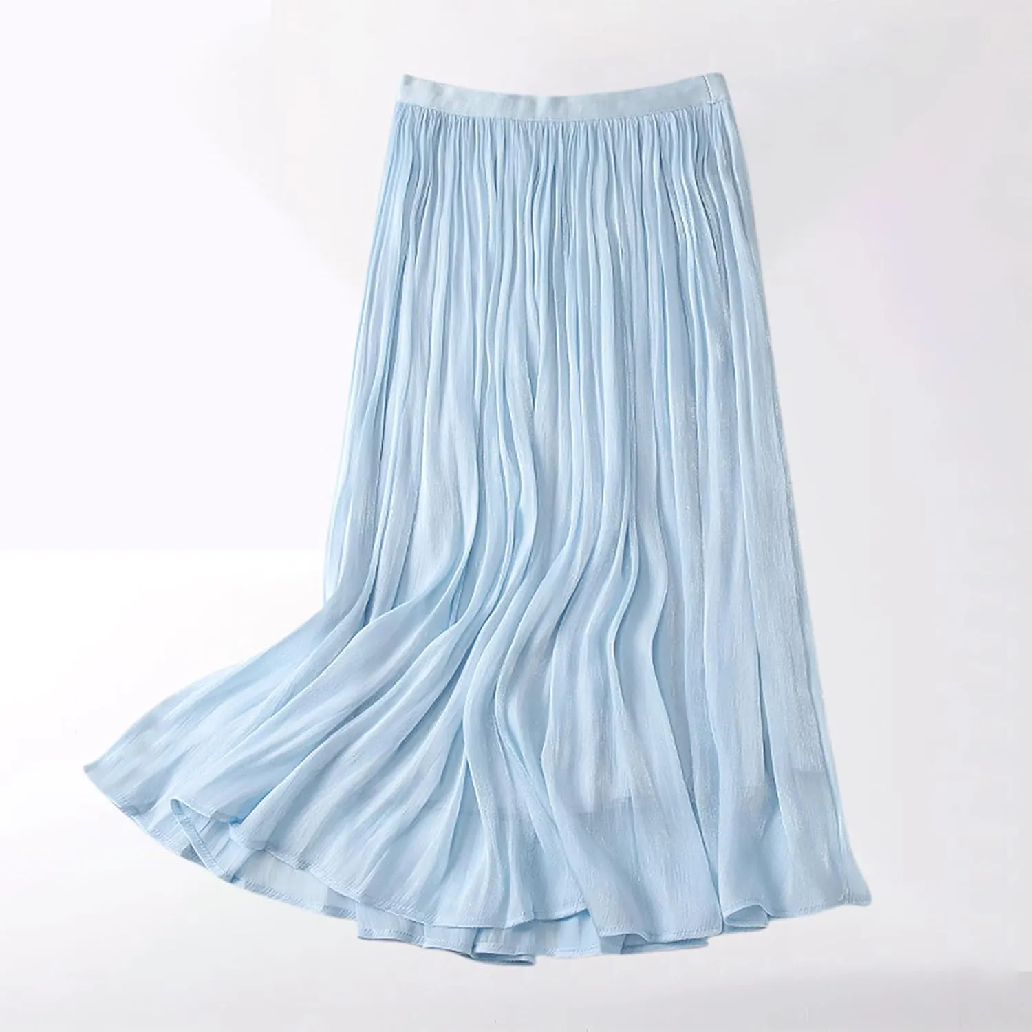 JOAU Women's Summer High Waist Pleated Skirt Casual Swing A-line Midi Skirts Lightweight Double Layered Flowy Beach Skirt
