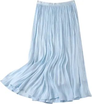 JOAU Women's Summer High Waist Pleated Skirt Casual Swing A-line Midi Skirts Lightweight Double Layered Flowy Beach Skirt