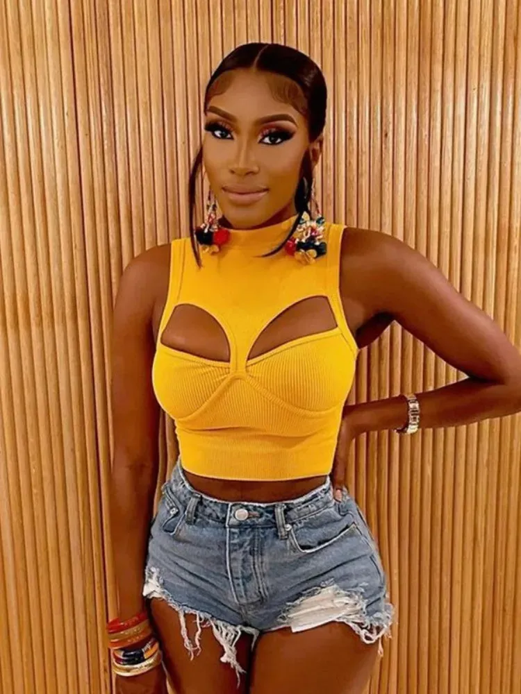Joskaa Solid Hollow Out All Matched Vests Women Sexy O-Neck Sleeveless Slim Crop Tank Tops 2024 Summer Fashion Tees Streetwear