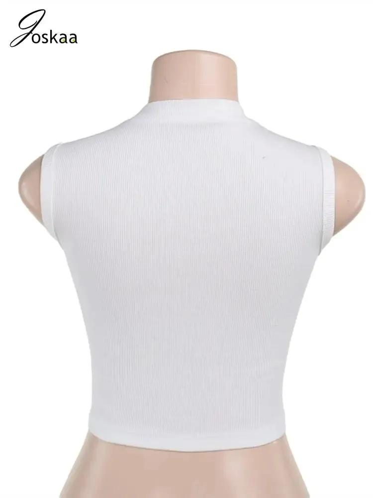 Joskaa Solid Hollow Out All Matched Vests Women Sexy O-Neck Sleeveless Slim Crop Tank Tops 2024 Summer Fashion Tees Streetwear
