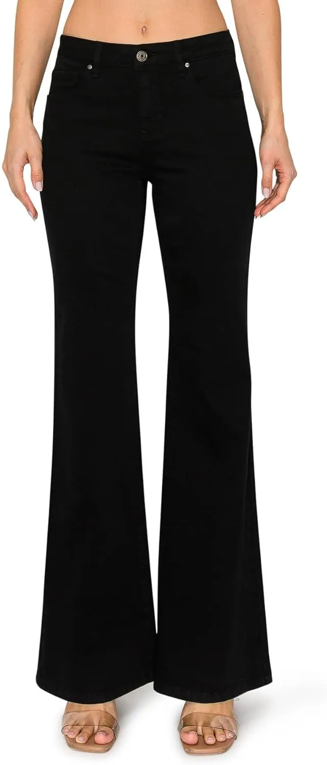 KHAKI & BLUE Women's The Everyday Garment-Dyed Flare Jeans  Soft Stretchy High Rise Comfy Casual Pants