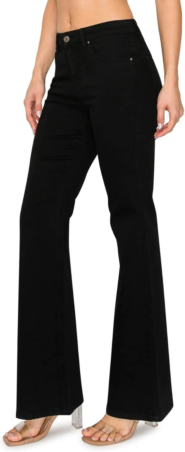KHAKI & BLUE Women's The Everyday Garment-Dyed Flare Jeans  Soft Stretchy High Rise Comfy Casual Pants