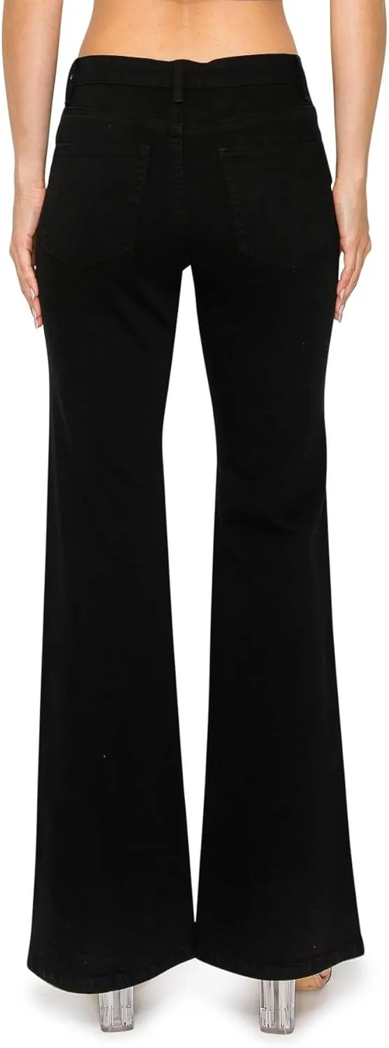 KHAKI & BLUE Women's The Everyday Garment-Dyed Flare Jeans  Soft Stretchy High Rise Comfy Casual Pants