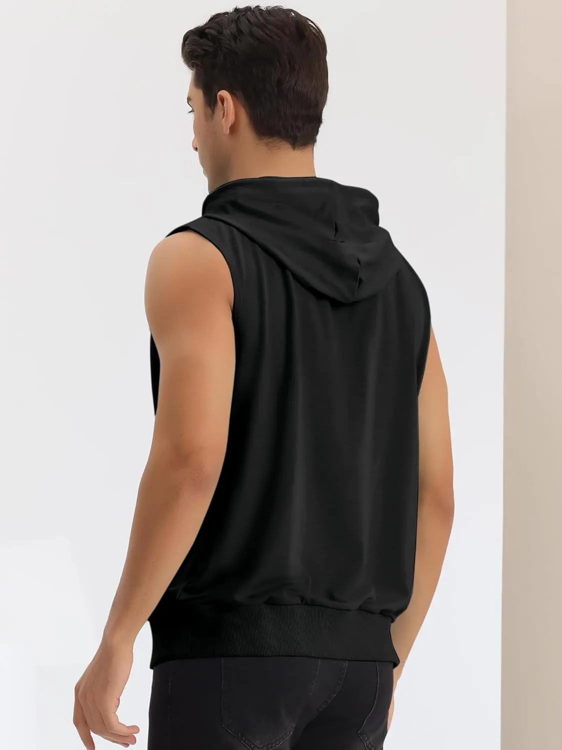 Lars Amadeus Sleeveless Hoodie for Men's Zipper Drawstring Hooded Sweatshirt Vest