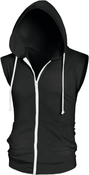 Lars Amadeus Sleeveless Hoodie for Men's Zipper Drawstring Hooded Sweatshirt Vest