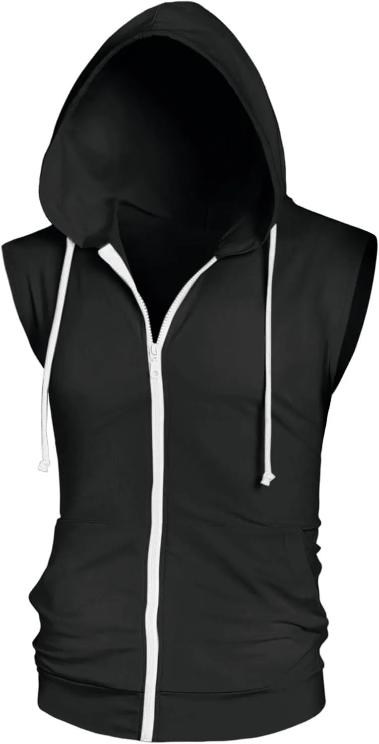 Lars Amadeus Sleeveless Hoodie for Men's Zipper Drawstring Hooded Sweatshirt Vest
