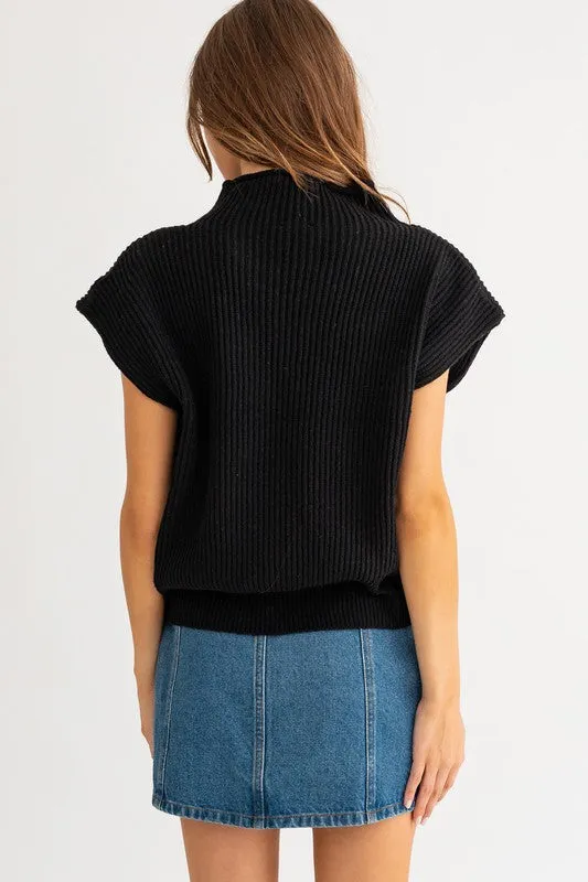 LE LIS Turtle Neck Power Shoulder Sweater Vest