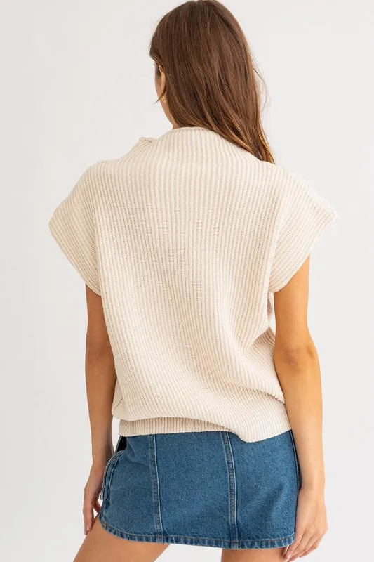 LE LIS Turtle Neck Power Shoulder Sweater Vest