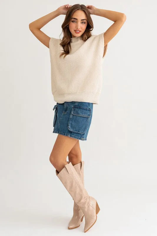 LE LIS Turtle Neck Power Shoulder Sweater Vest