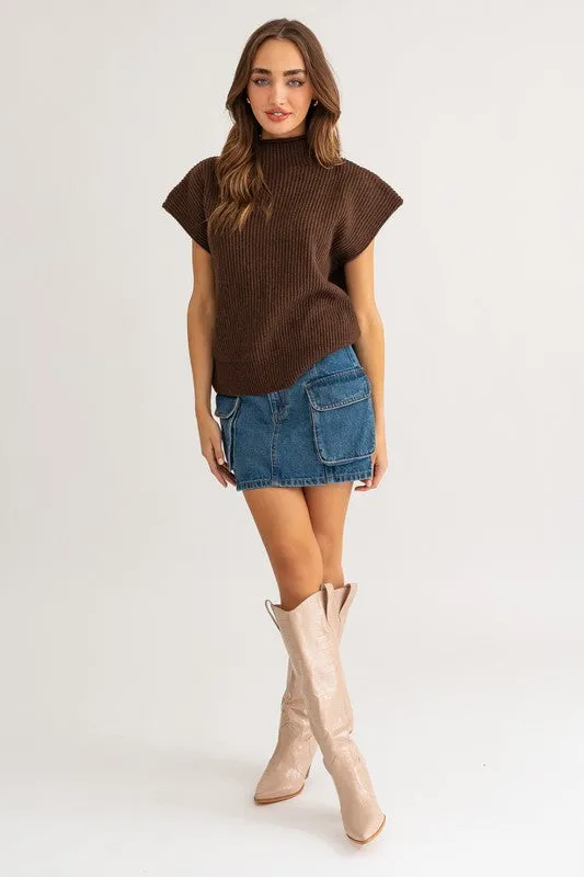 LE LIS Turtle Neck Power Shoulder Sweater Vest