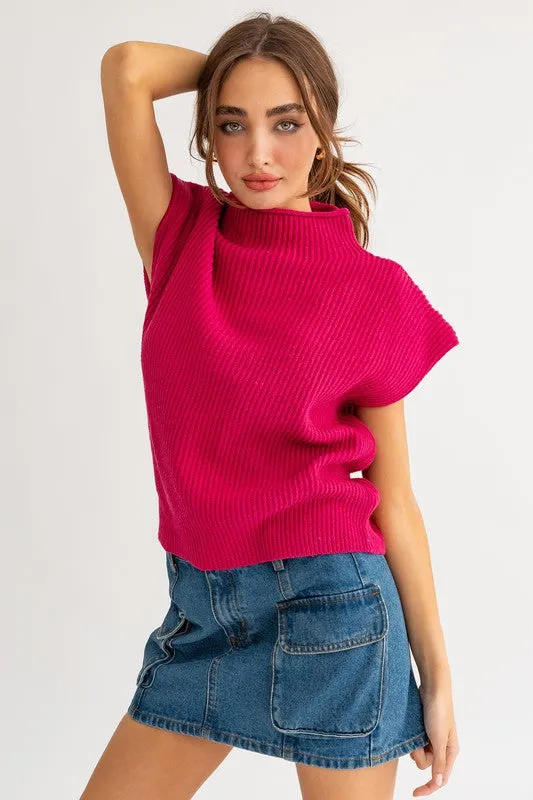 LE LIS Turtle Neck Power Shoulder Sweater Vest