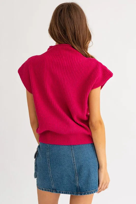LE LIS Turtle Neck Power Shoulder Sweater Vest