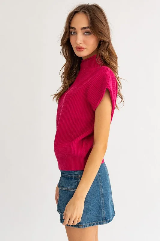 LE LIS Turtle Neck Power Shoulder Sweater Vest
