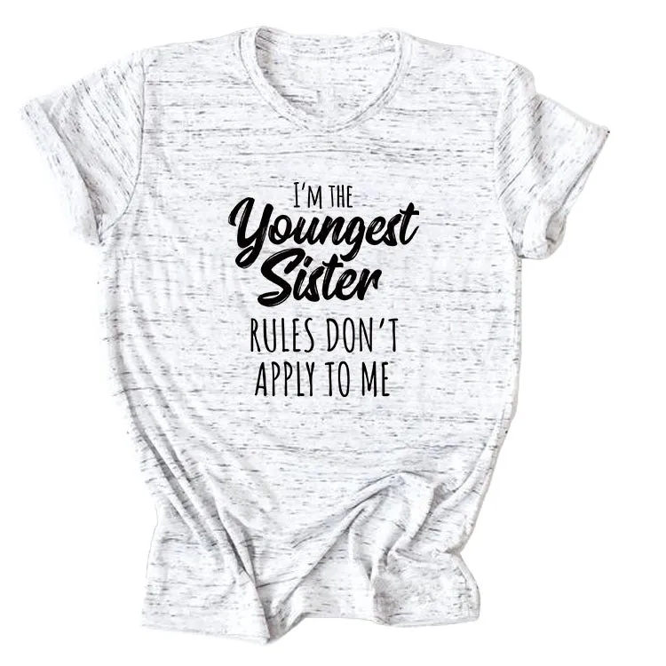 Letter Print I'm The Youngest Sister Fashion Short-sleeved T-shirt