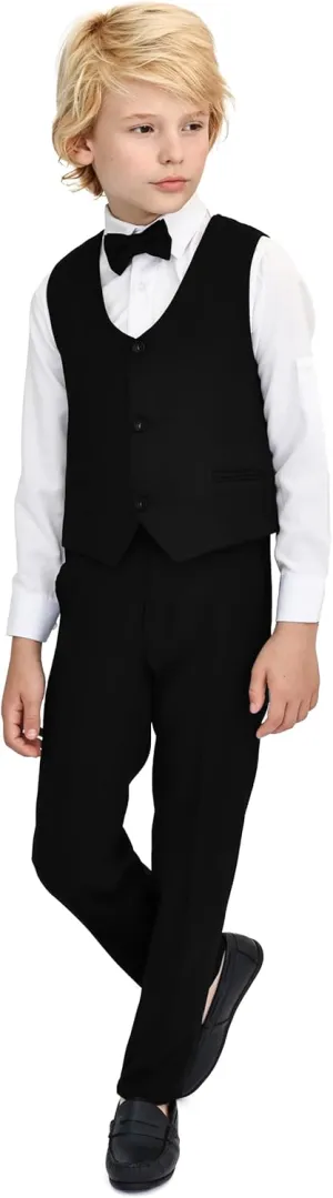 Lilax Boys Formal 4 Piece Dress Shirt, Pants and Tie and Vest Suit Set (4T, Black)