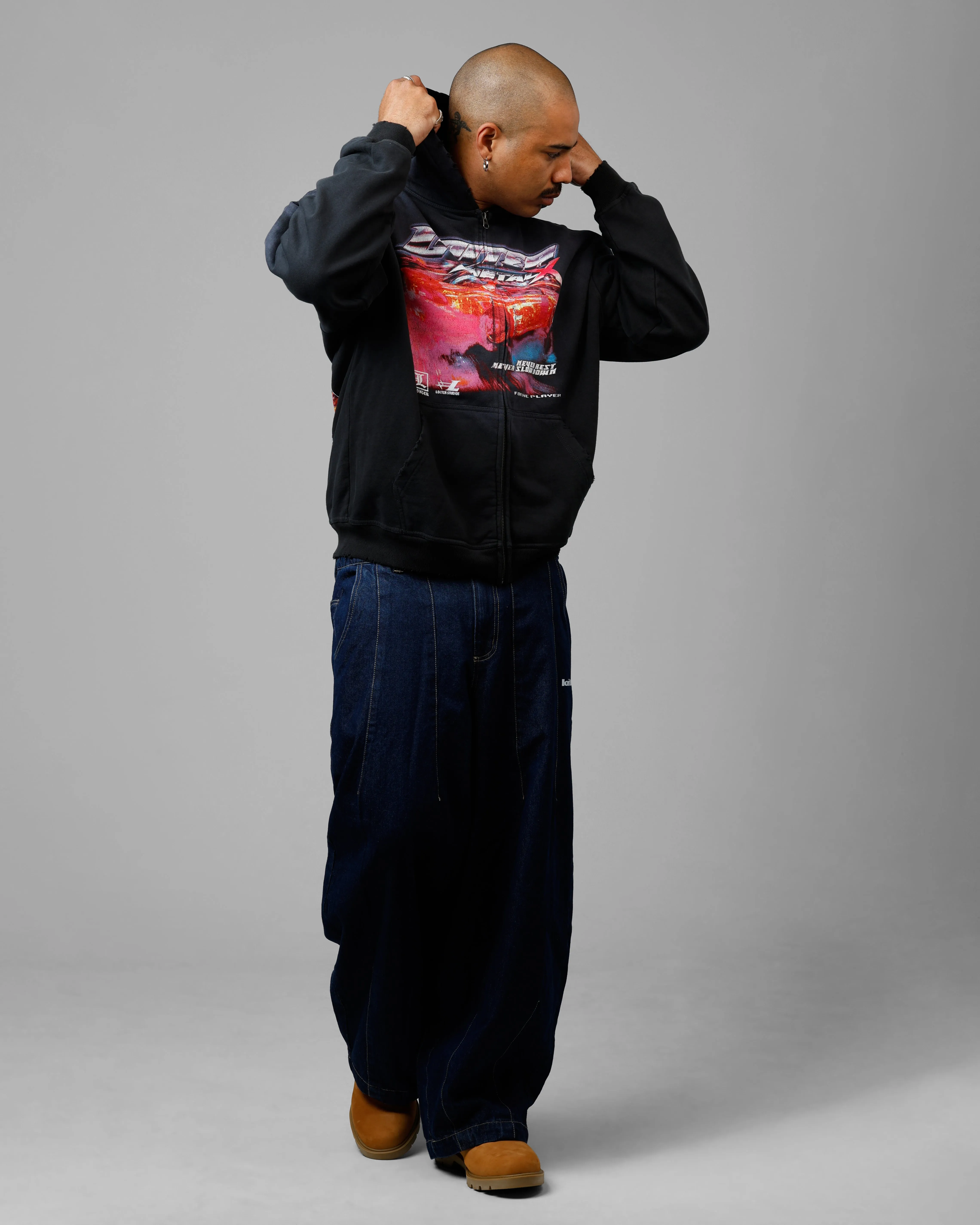 Loiter Speed Vintage Zip Up Hoodie Washed Black