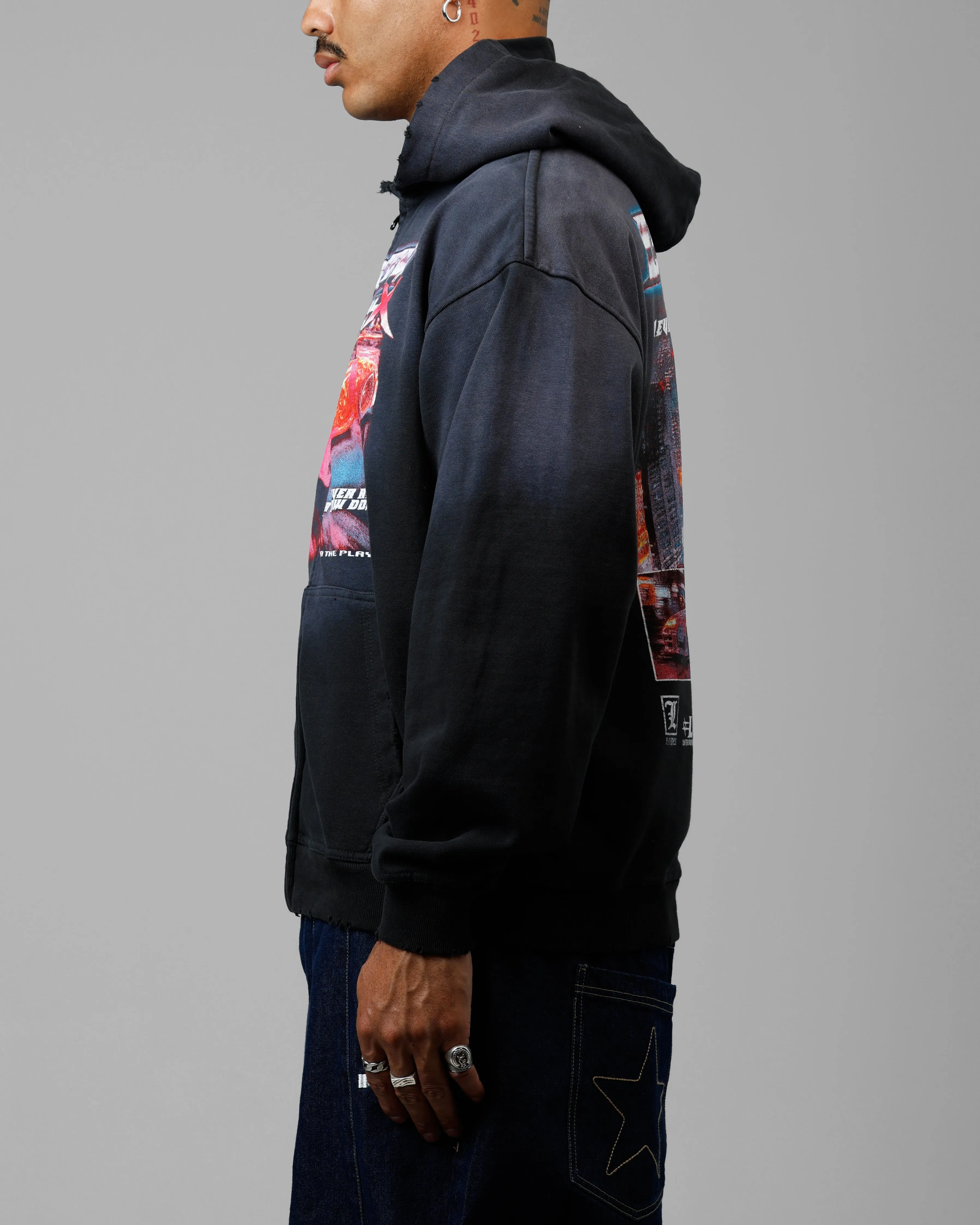 Loiter Speed Vintage Zip Up Hoodie Washed Black