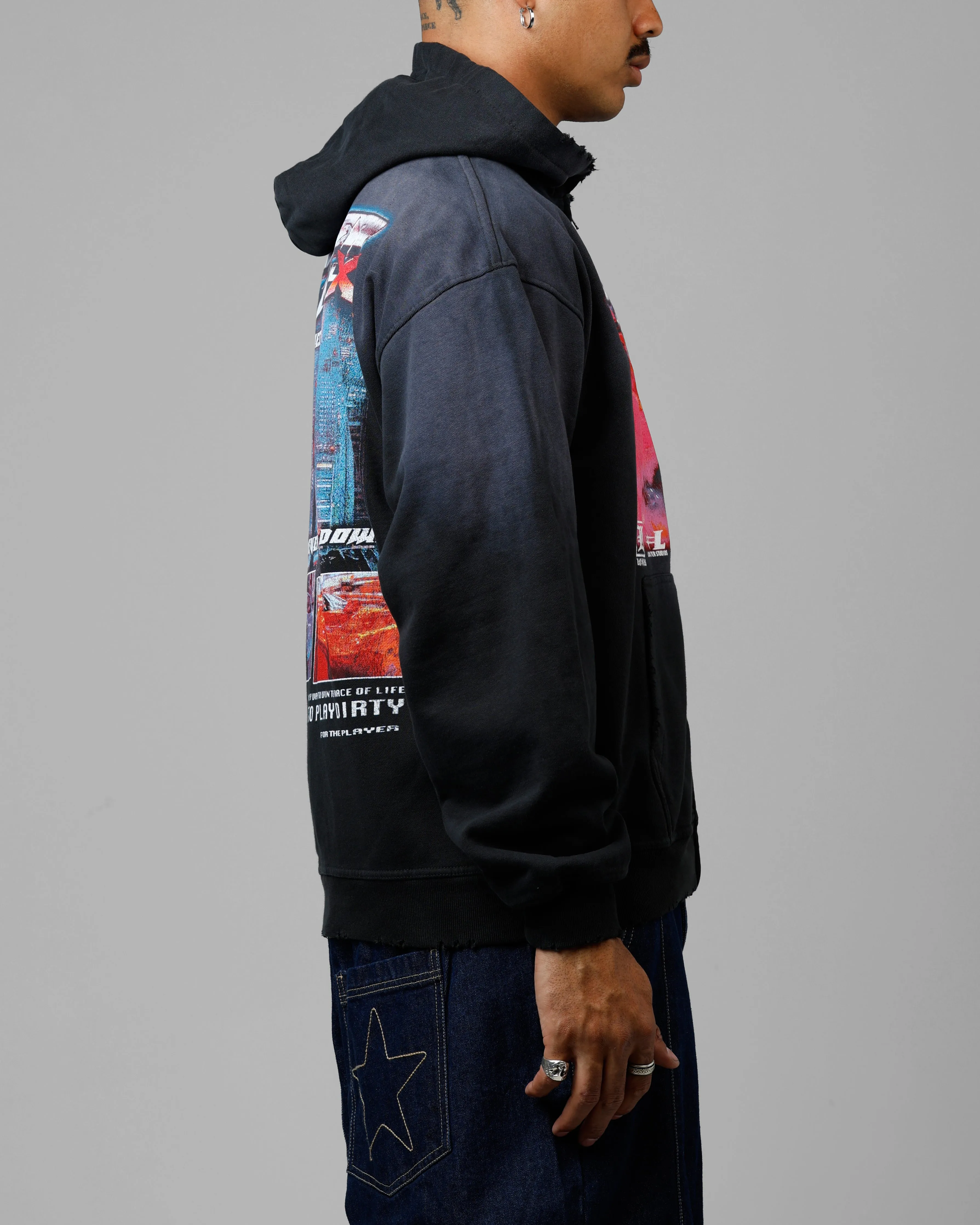 Loiter Speed Vintage Zip Up Hoodie Washed Black
