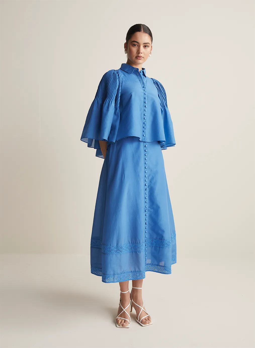 Lorraine Silk Cotton Trapeze Shirt | Cerulean Blue