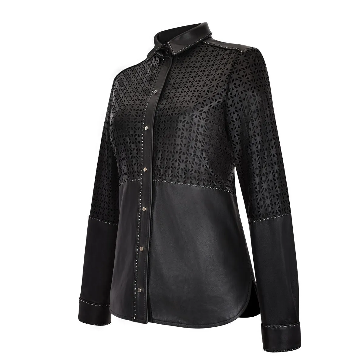 M263BOB - Cuadra black fashion blouson leather shirt jacket for women