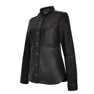 M263BOB - Cuadra black fashion blouson leather shirt jacket for women