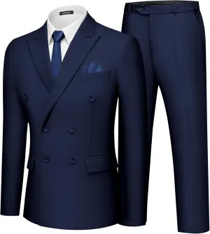 MAGE MALE Men's 2 Piece Suit Elegant Solid Double Breasted Slim Fit Tuxedo Suit with Blazer and Pants