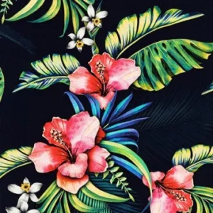 MAKAHA NIGHTS Tropical Hibiscus CHALLIS RAYON - SALE $21.00 p/m