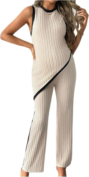 MakeMeChic Women's Maternity Lounge Set 2 Piece Outfit Sleeveless Pajama Sets Tank Top and Pants Set
