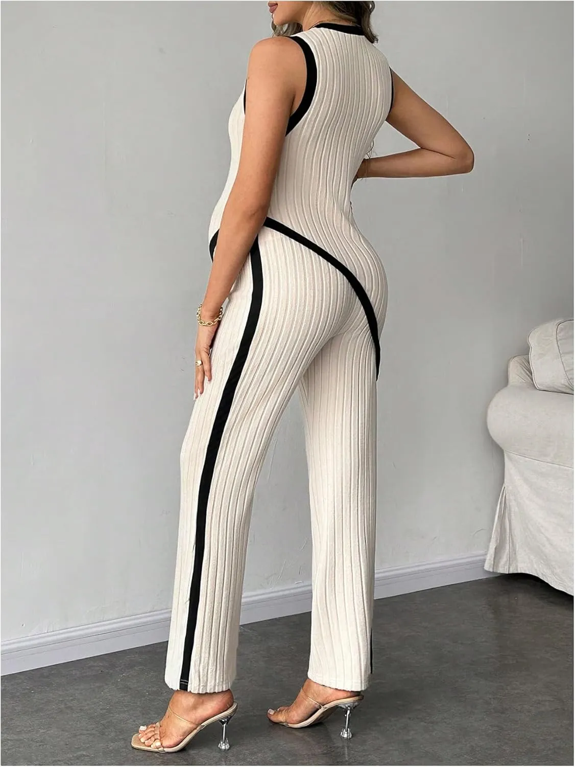 MakeMeChic Women's Maternity Lounge Set 2 Piece Outfit Sleeveless Pajama Sets Tank Top and Pants Set