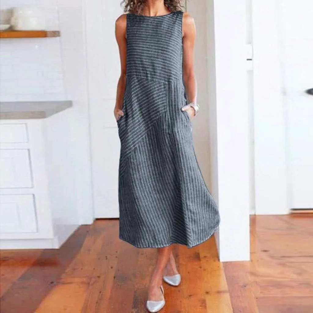 Maxi Dress for Women,2024 Summer Trendy Plain Plus Size Cotton Linen Dress,Casual Crewneck Sleeveless Flowy Sundress