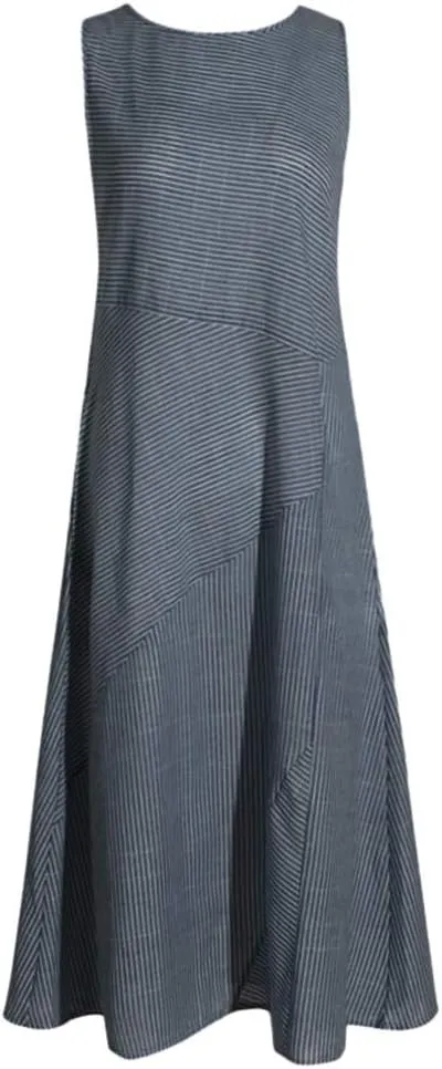 Maxi Dress for Women,2024 Summer Trendy Plain Plus Size Cotton Linen Dress,Casual Crewneck Sleeveless Flowy Sundress
