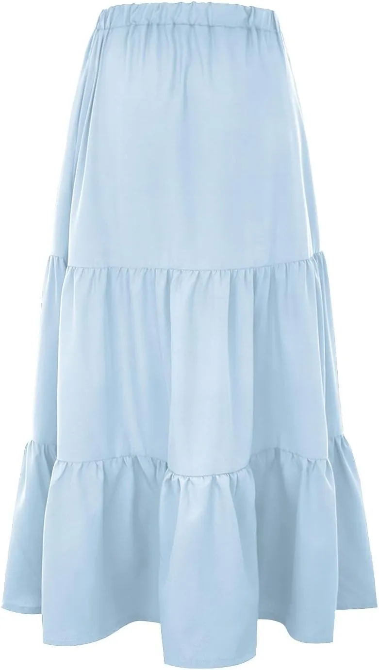 Maxi Skirts for Women Pleated Long Midi Skirt with Pockets Casual Summer High Waisted Flowy Trendy Boho A Line Skirts