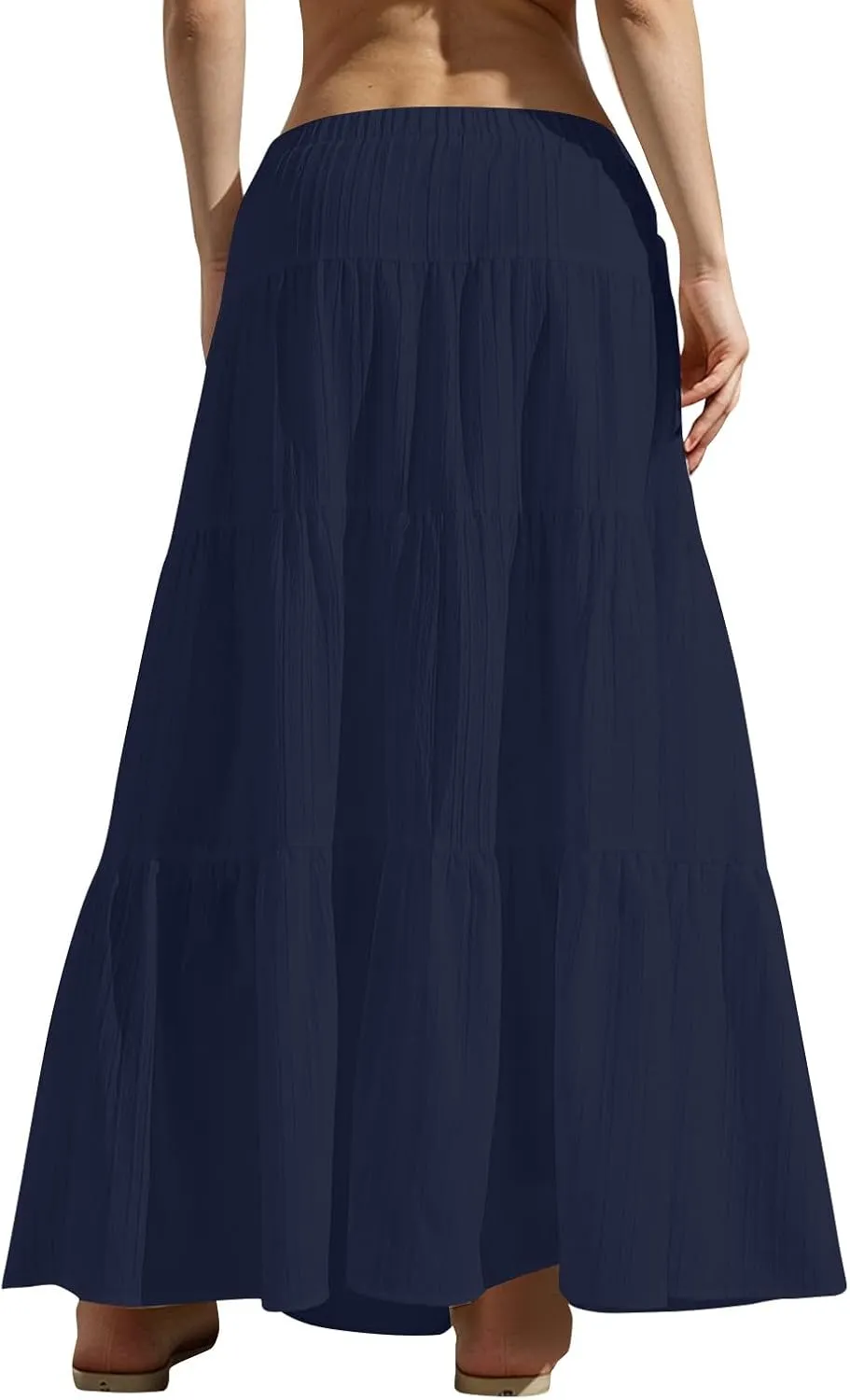Maxi Skirts for Women Trendy Tiered A-Line Long Skirt Drawstring Elastic Waist Pleated Boho Casual Loose Clothes 2025