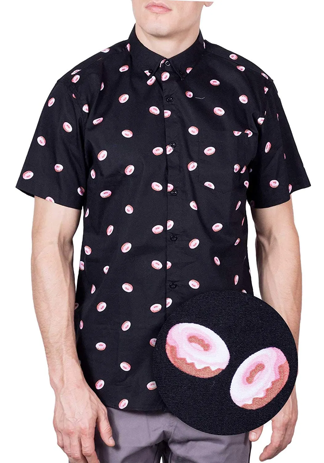Mens Button Down Shirt - Donuts ( Stretch )
