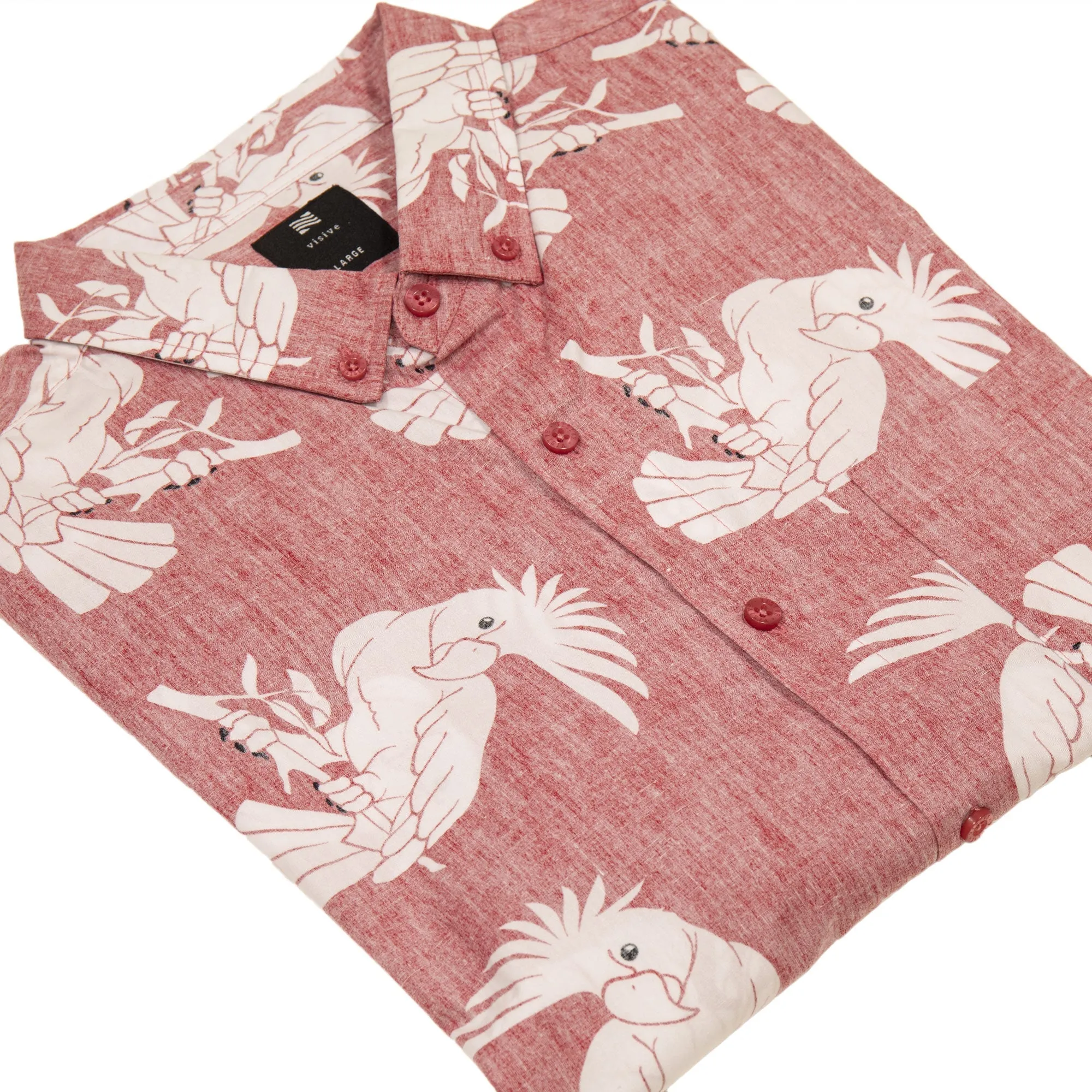 Mens Button Down Shirt - Reverse Red Parrot