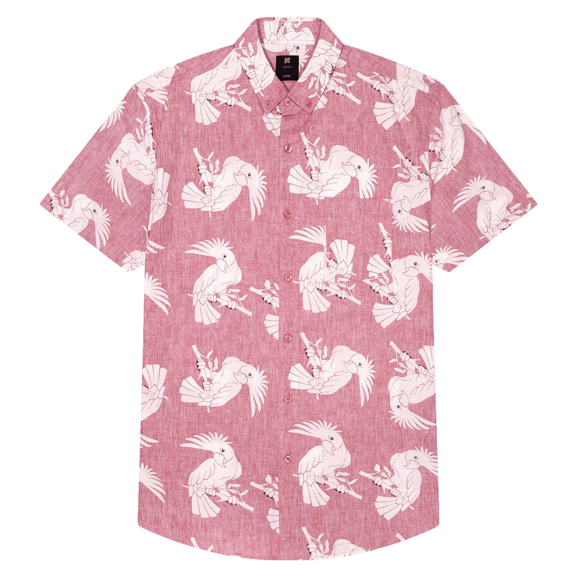 Mens Button Down Shirt - Reverse Red Parrot