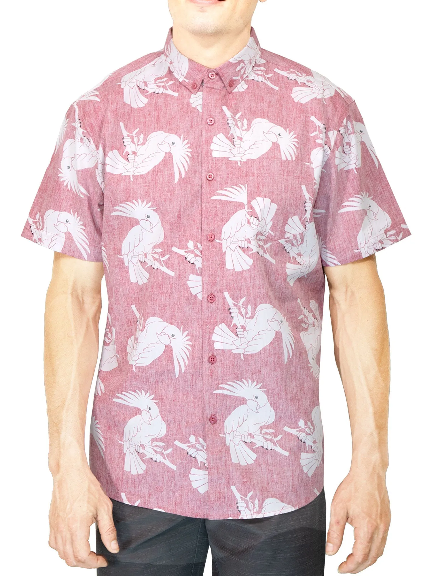Mens Button Down Shirt - Reverse Red Parrot