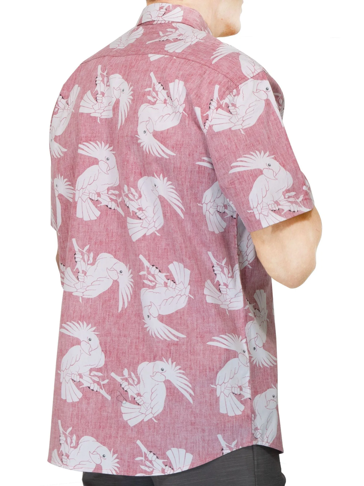 Mens Button Down Shirt - Reverse Red Parrot