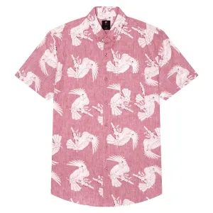 Mens Button Down Shirt - Reverse Red Parrot