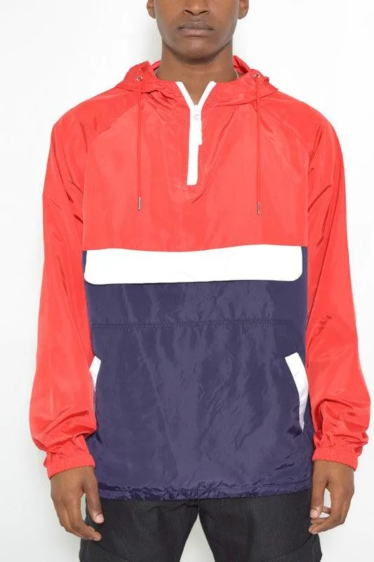 Mens Color Block Anorak Jacket Pullover Windbreaker
