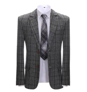Men's Formal Business Dark Grey Plaid Notch Lapel Blazer