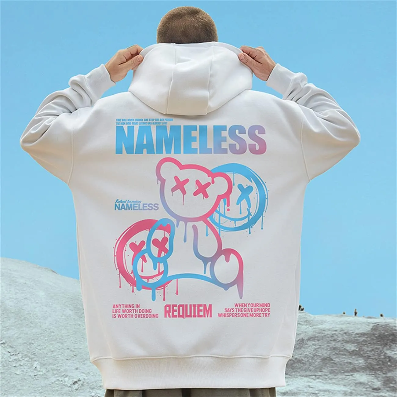 Men's Oversized Fashion Hip-Hop Pullover Couple Hoodies smile bear Graphic Hoodies for Teens Men Women Youth