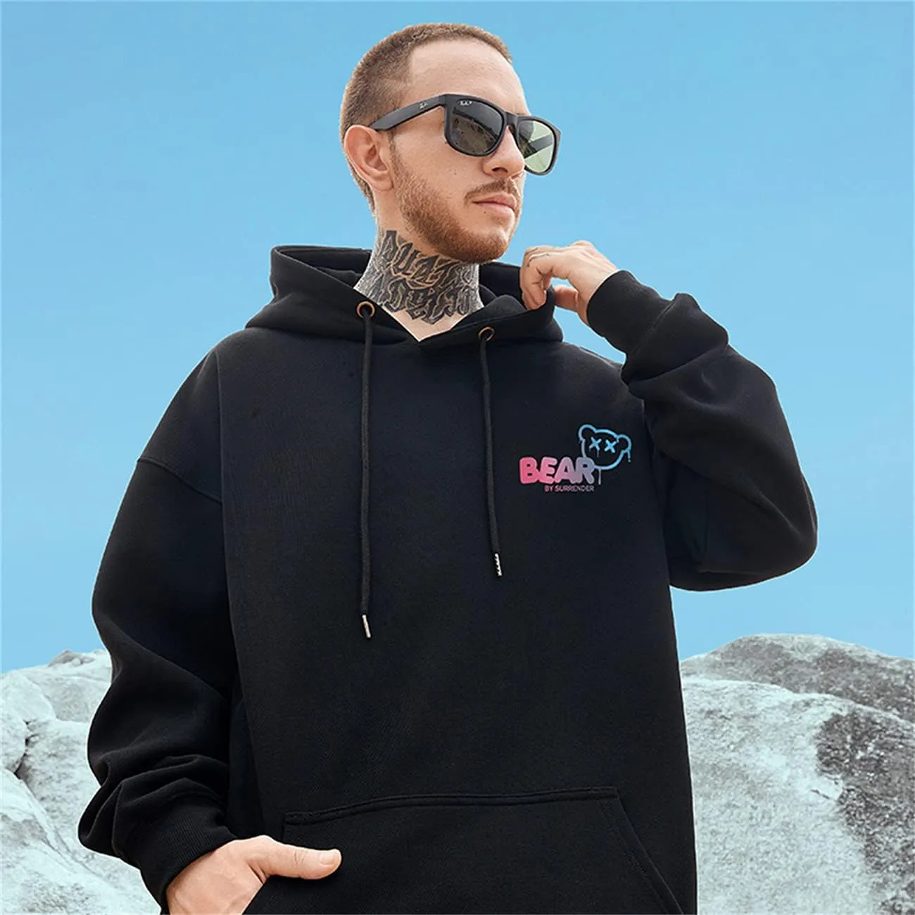 Men's Oversized Fashion Hip-Hop Pullover Couple Hoodies smile bear Graphic Hoodies for Teens Men Women Youth