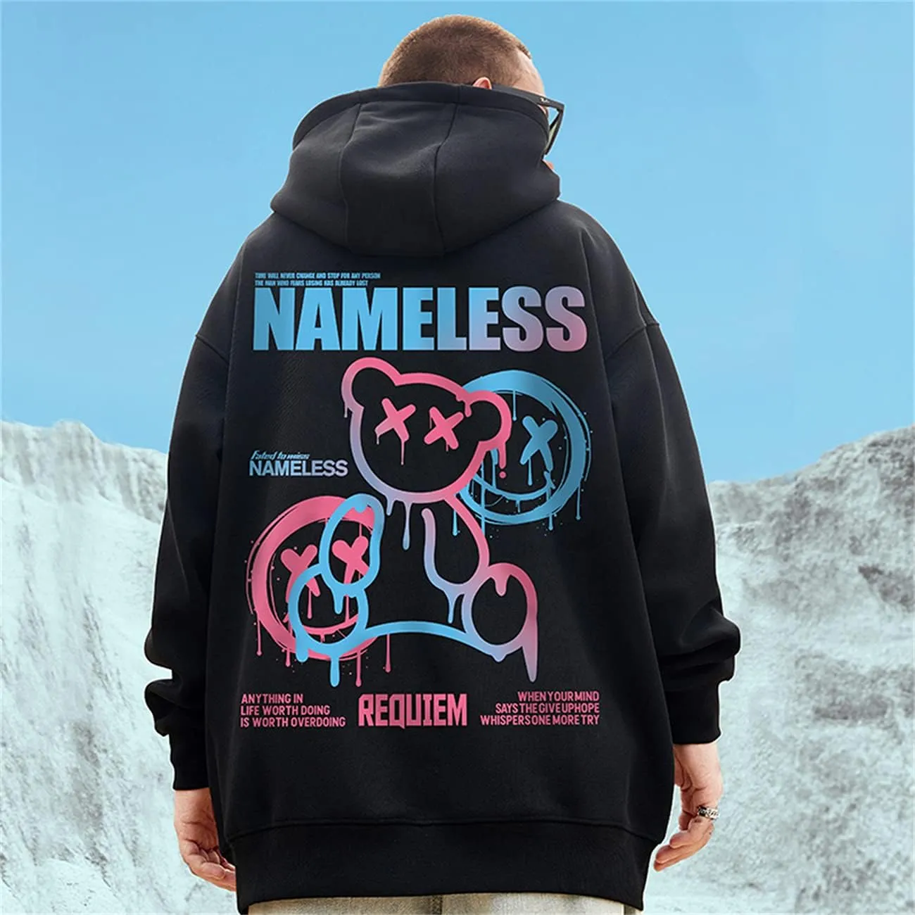 Men's Oversized Fashion Hip-Hop Pullover Couple Hoodies smile bear Graphic Hoodies for Teens Men Women Youth